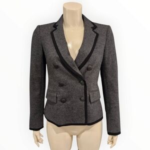 RAG & BONE Women Wool Gray Black Trim Cropped Double Breasted Blazer Jacket 0